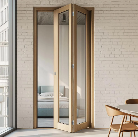 White Oak Bifold Internal Door - Clear Glass